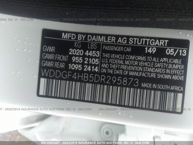 WDDGF4HB5DR295873 - 2013 MERCEDES-BENZ C 250 WHITE photo 9