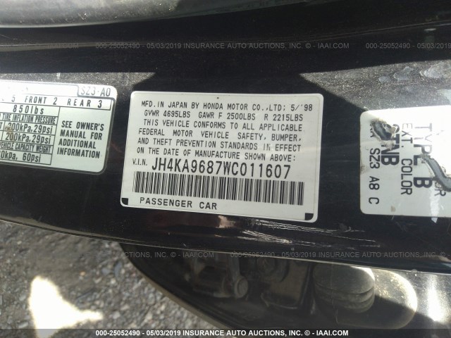 JH4KA9687WC011607 - 1998 ACURA 3.5RL SE BLACK photo 9