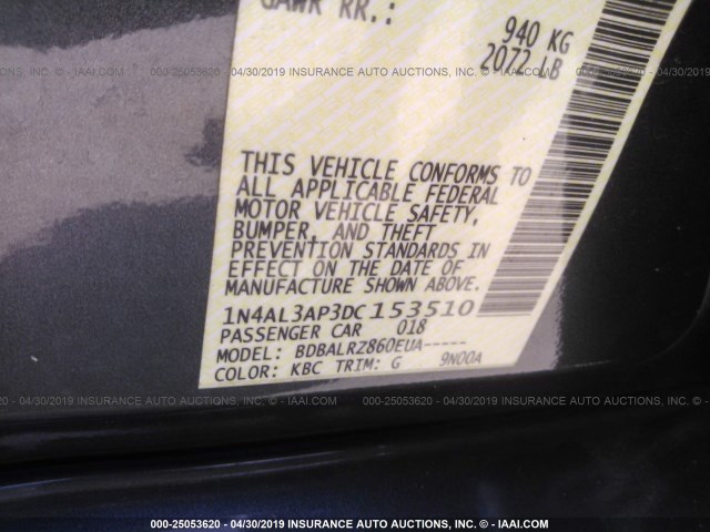 1N4AL3AP3DC153510 - 2013 NISSAN ALTIMA 2.5/S/SV/SL GRAY photo 9