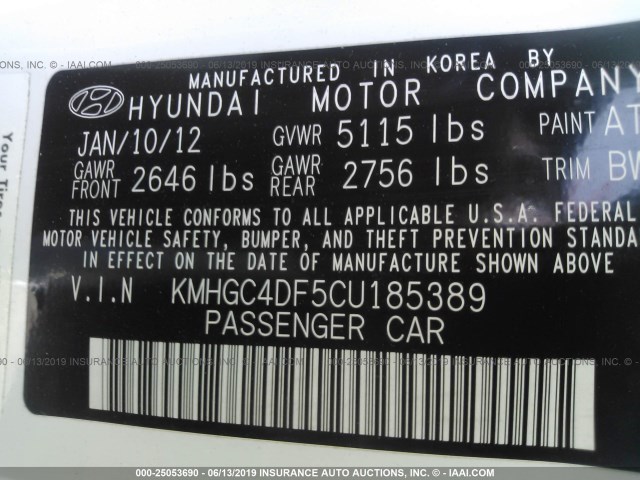 KMHGC4DF5CU185389 - 2012 HYUNDAI GENESIS 4.6L WHITE photo 9