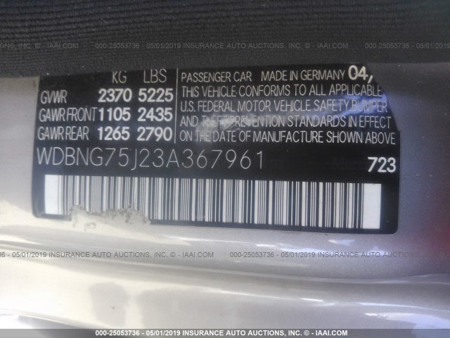 WDBNG75J23A367961 - 2003 MERCEDES-BENZ S 500 GRAY photo 9