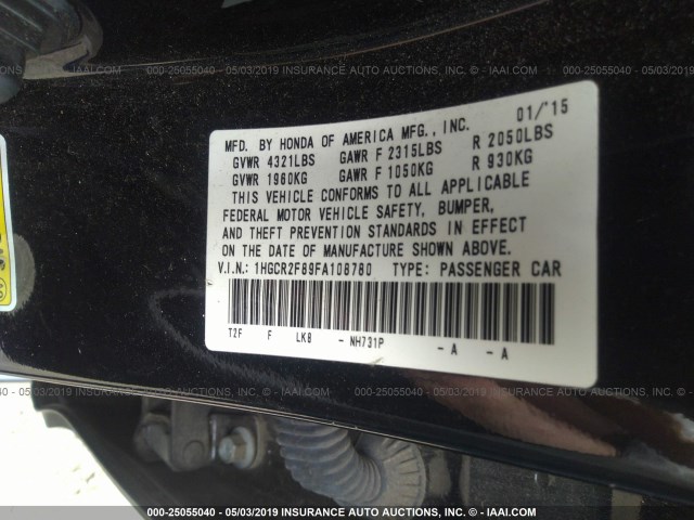 1HGCR2F89FA108780 - 2015 HONDA ACCORD EXL BLACK photo 9