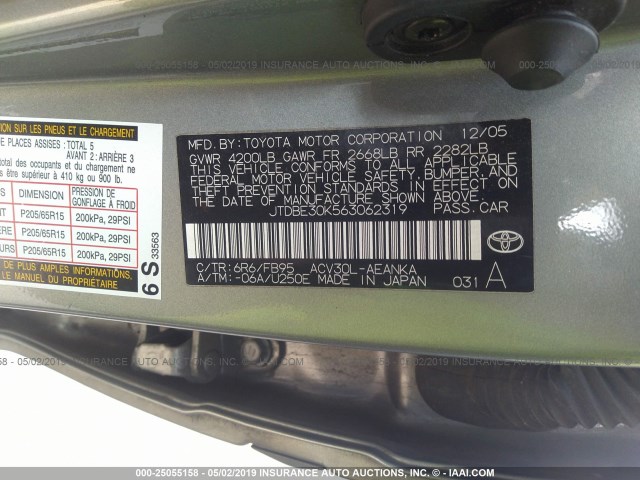 JTDBE30K563062319 - 2006 TOYOTA CAMRY LE/XLE Grau Foto 9