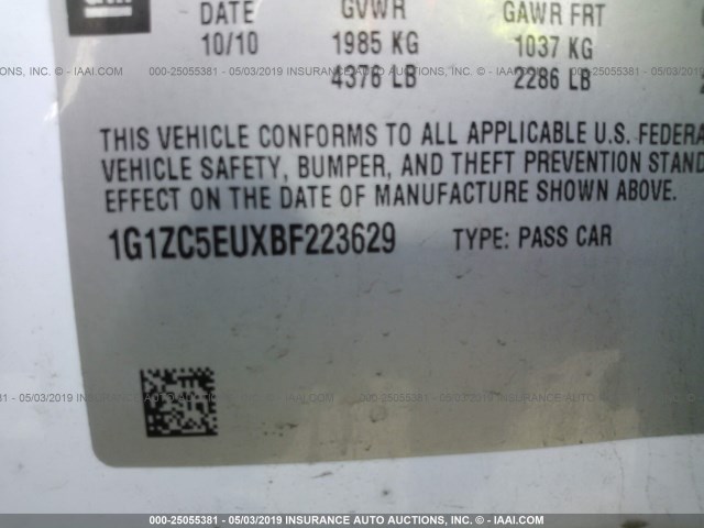 1G1ZC5EUXBF223629 - 2011 CHEVROLET MALIBU 1LT 白色 照片 9