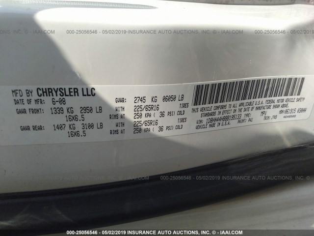 1D8HN44H88B195133 - 2008 DODGE GRAND CARAVAN SE WHITE photo 9