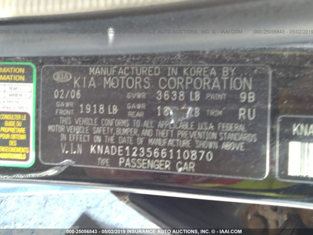 KNADE123566110870 - 2006 KIA RIO BLACK photo 9