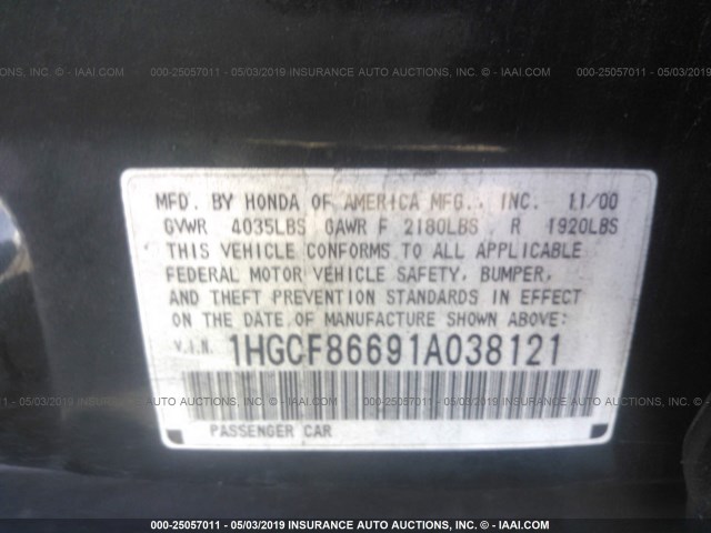 1HGCF86691A038121 - 2001 HONDA ACCORD VALUE GREEN photo 9