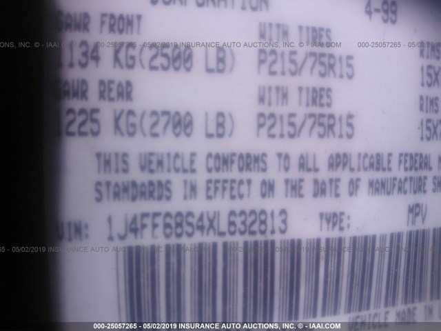 1J4FF68S4XL632813 - 1999 JEEP CHEROKEE SPORT/CLASSIC Czerwony zdjęcie 9