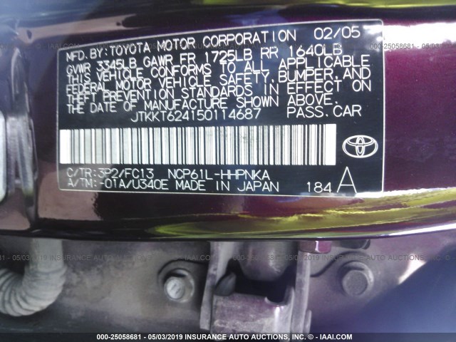 JTKKT624150114687 - 2005 TOYOTA SCION XA PURPLE photo 9