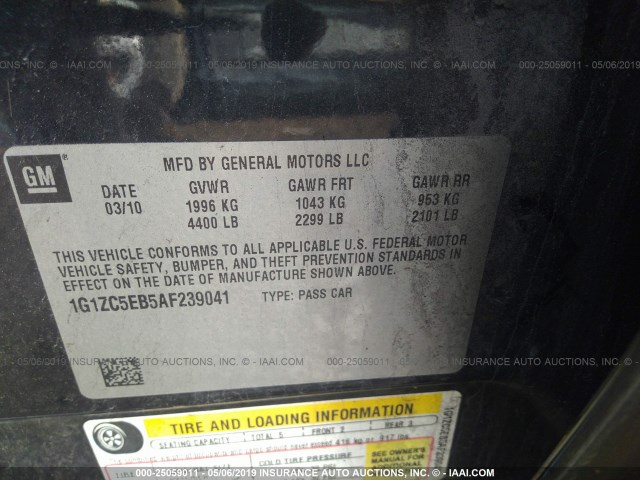 1G1ZC5EB5AF239041 - 2010 CHEVROLET MALIBU 1LT 黑色 照片 9