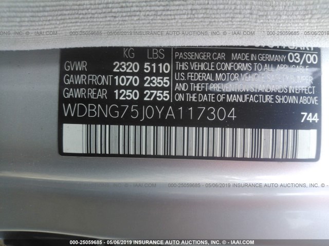 WDBNG75J0YA117304 - 2000 MERCEDES-BENZ S 500 SILVER photo 9