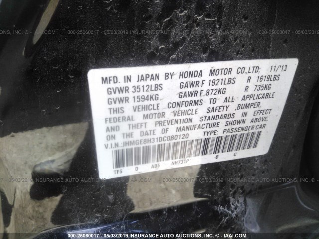 JHMGE8H31DC080120 - 2013 HONDA FIT BLACK photo 9