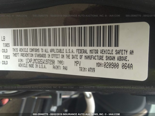 1C4PJMCS2EW197290 - 2014 JEEP CHEROKEE LATITUDE GRAY photo 9