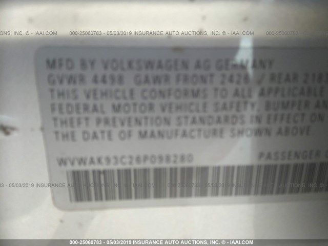 WVWAK93C26P098280 - 2006 VOLKSWAGEN PASSAT 2.0T/2.0T VALUE SILVER photo 9