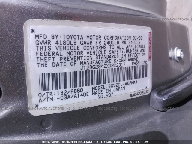 JT2BG28K2X0322017 - 1999 TOYOTA CAMRY LE/XLE Boz foto 9