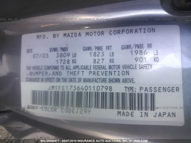 JM1FE173640110798 - 2004 MAZDA RX8 SILVER photo 9