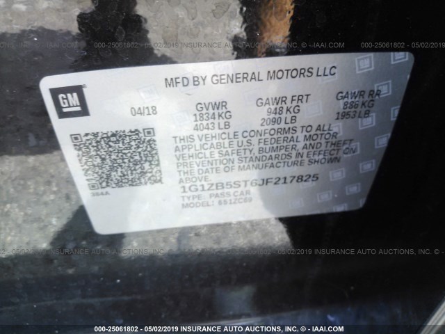 1G1ZB5ST6JF217825 - 2018 CHEVROLET MALIBU LS BLACK photo 9