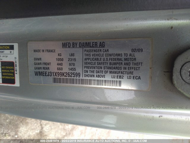 WMEEJ31X99K262599 - 2009 SMART FORTWO PURE/PASSION BLACK photo 9