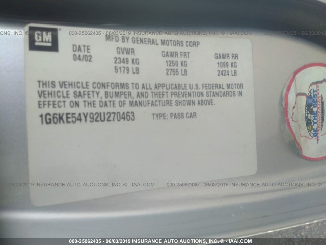 1G6KE54Y92U270463 - 2002 CADILLAC DEVILLE DHS SILVER photo 9