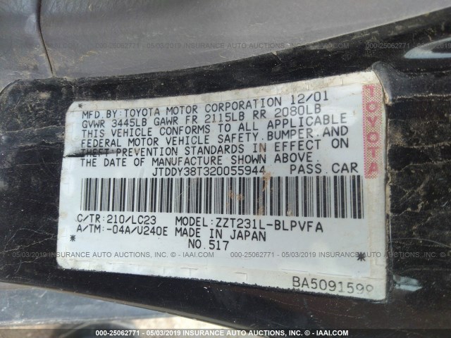 JTDDY38T320055944 - 2002 TOYOTA CELICA GT-S BLACK photo 9