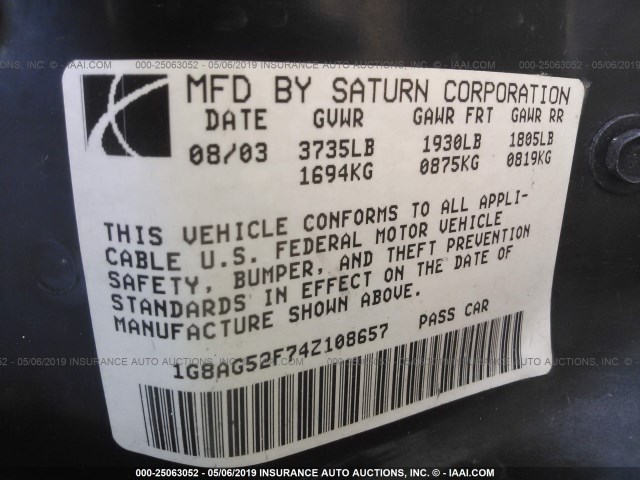1G8AG52F74Z108657 - 2004 SATURN ION LEVEL 1 RED photo 9