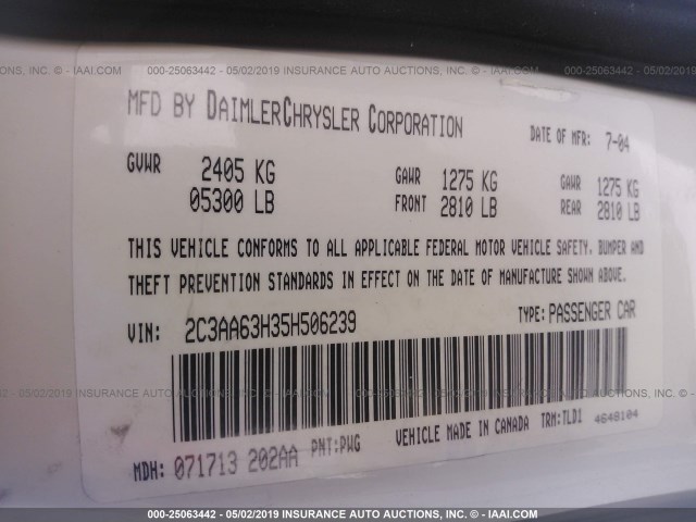 2C3AA63H35H506239 - 2005 CHRYSLER 300C CREAM photo 9