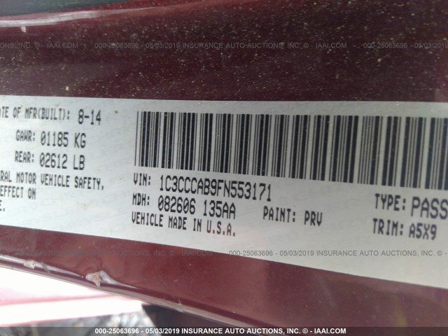 1C3CCCAB9FN553171 - 2015 CHRYSLER 200 LIMITED RED photo 9