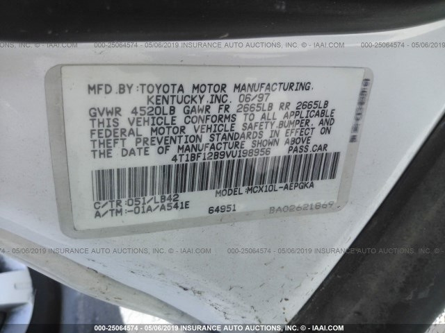 4T1BF12B9VU198956 - 1997 TOYOTA AVALON XL/XLS WHITE photo 9