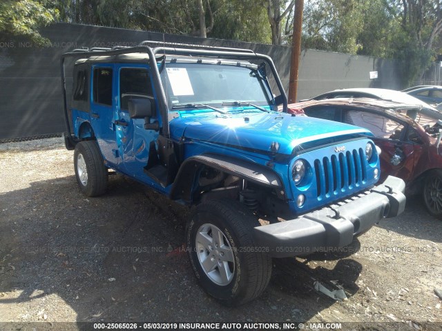 1C4HJWDG6GL112076 - 2016 JEEP WRANGLER UNLIMITE SPORT BLUE photo 1