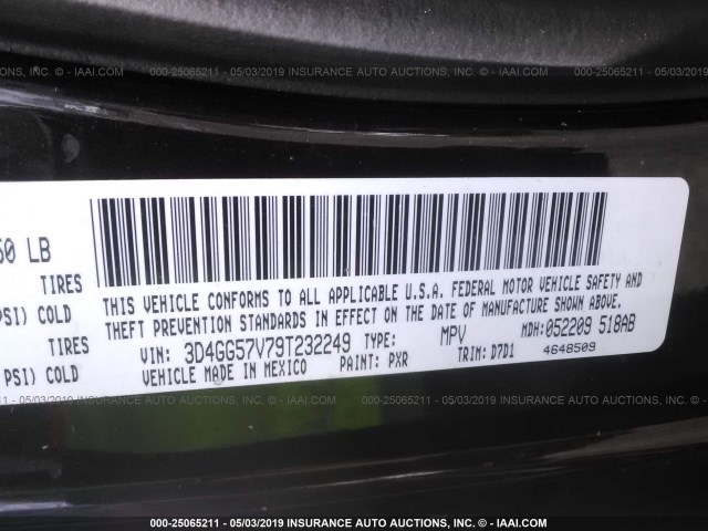 3D4GG57V79T232249 - 2009 DODGE JOURNEY SXT BLACK photo 9