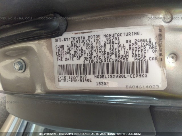 4T1BG22K01U102256 - 2001 TOYOTA CAMRY CE/LE/XLE 灰色 照片 9