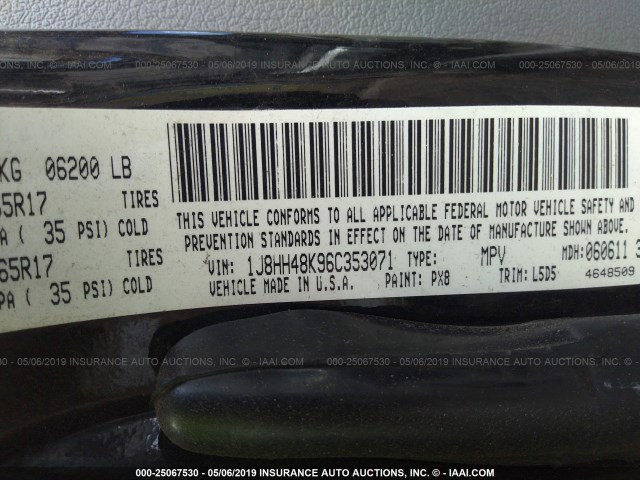 1J8HH48K96C353071 - 2006 JEEP COMMANDER BLACK photo 9