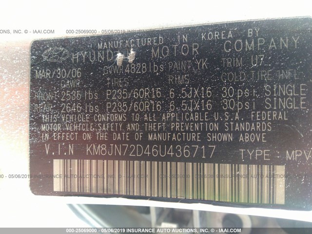 KM8JN72D46U436717 - 2006 HYUNDAI TUCSON GLS/LIMITED 灰色 照片 9