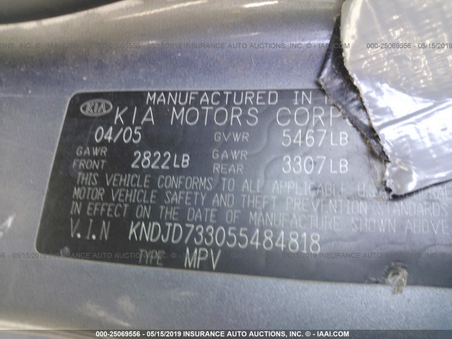 KNDJD733055484818 - 2005 KIA SORENTO EX/LX GRAY photo 9