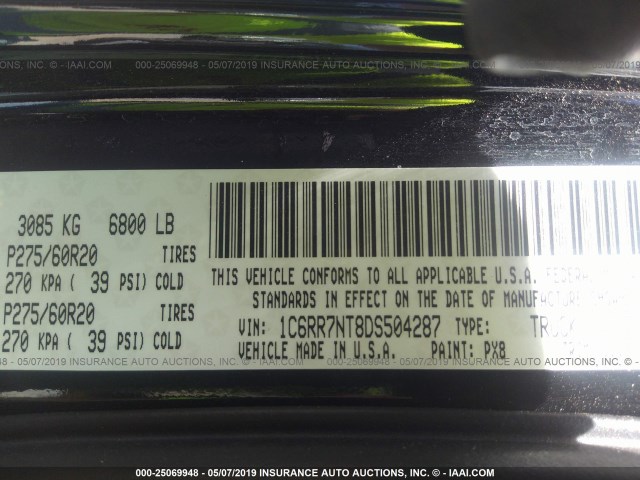 1C6RR7NT8DS504287 - 2013 RAM 1500 LARAMIE BLACK photo 9