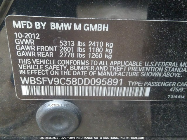 WBSFV9C58DD095891 - 2013 BMW M5 BLACK photo 9