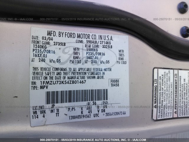 1FMZU73K54ZB01467 - 2004 FORD EXPLORER XLT/XLT SPORT/NBX Gümüş foto 9