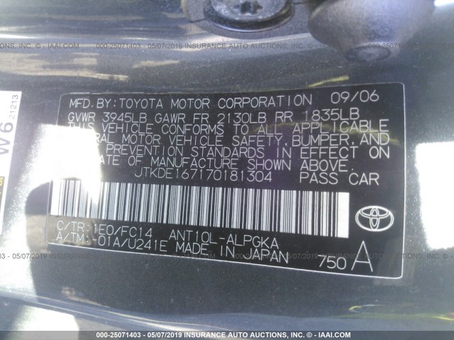 JTKDE167170181304 - 2007 TOYOTA SCION TC GRAY photo 9