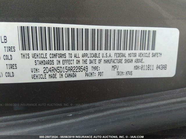 2D4RN5D15AR229549 - 2010 DODGE GRAND CARAVAN SXT GRAY photo 9