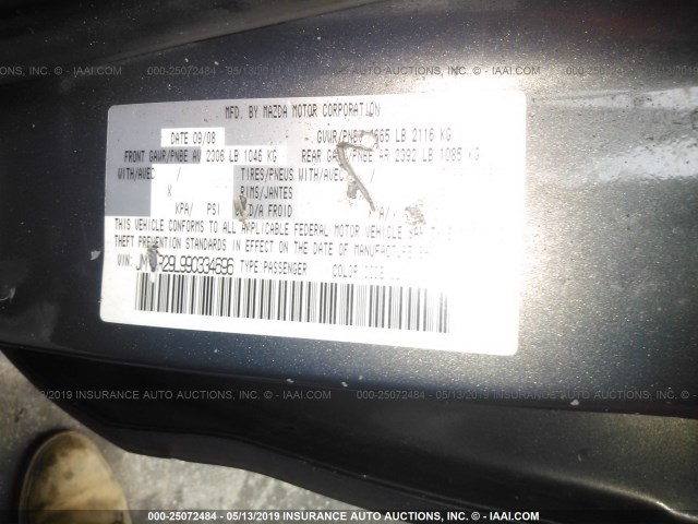 JM1CR29L990334696 - 2009 MAZDA 5 GRAY photo 9