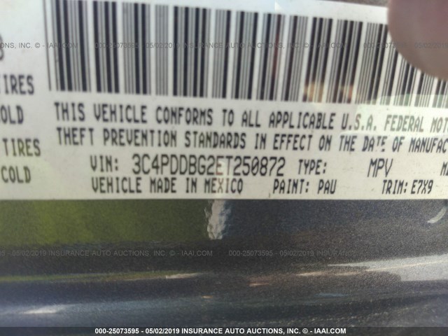 3C4PDDBG2ET250872 - 2014 DODGE JOURNEY SXT GRAY photo 9