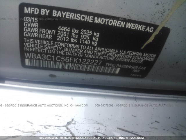 WBA3C1C56FK122227 - 2015 BMW 328 I SULEV SILVER photo 9