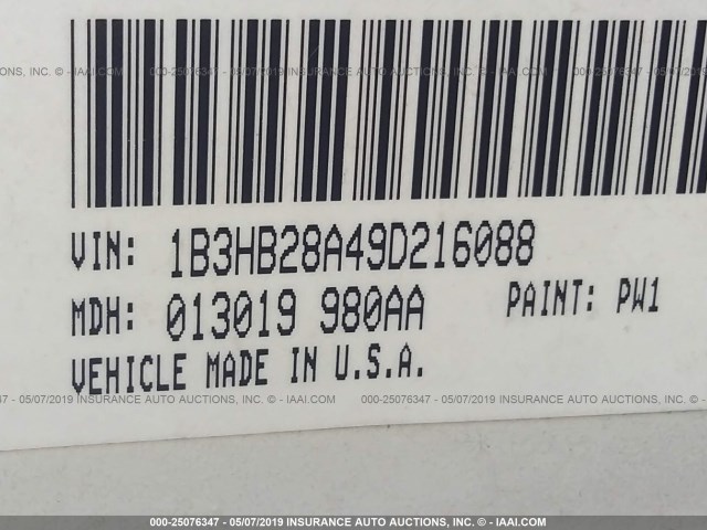 1B3HB28A49D216088 - 2009 DODGE CALIBER SE WHITE photo 9