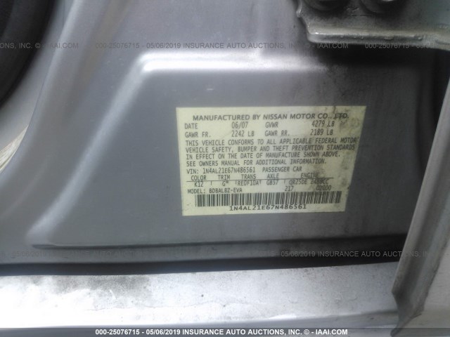 1N4AL21E67N486561 - 2007 NISSAN ALTIMA 2.5/2.5S SILVER photo 9