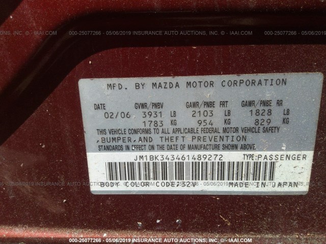 JM1BK343461489272 - 2006 MAZDA 3 HATCHBACK RED photo 9