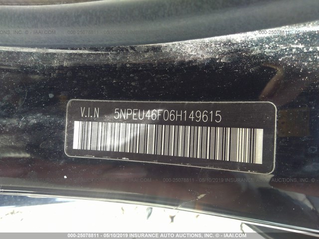 5NPEU46F06H149615 - 2006 HYUNDAI SONATA GLS/LX BLACK photo 9