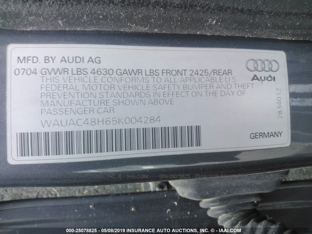 WAUAC48H65K004284 - 2005 AUDI A4 1.8 CABRIOLET GRAY photo 9