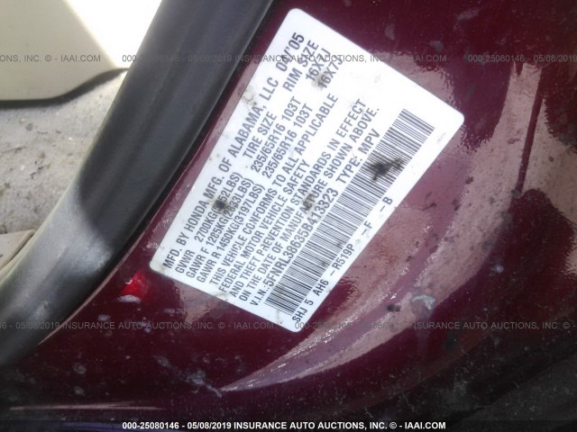 5FNRL38635B413323 - 2005 HONDA ODYSSEY EXL RED photo 9