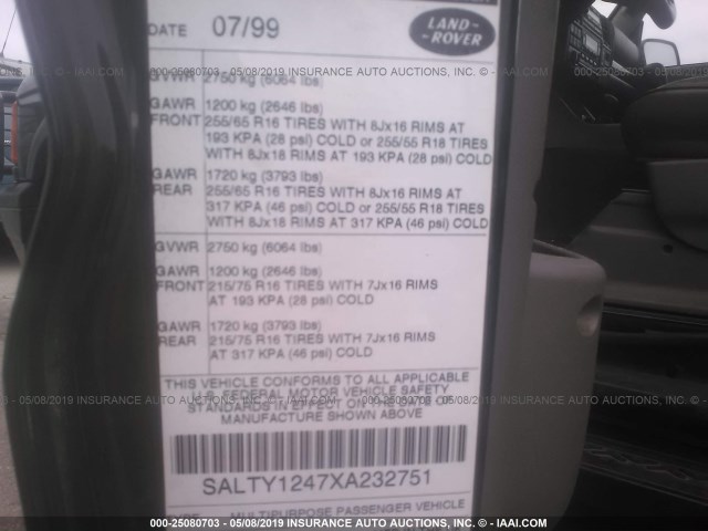 SALTY1247XA232751 - 1999 LAND ROVER DISCOVERY II  Սև լուսանկար 9