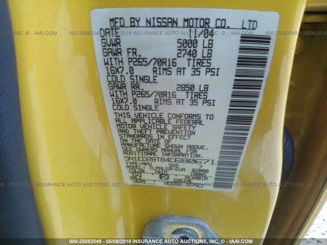 5N1ED28T84C680671 - 2004 NISSAN XTERRA XE/SE Gelb Foto 9